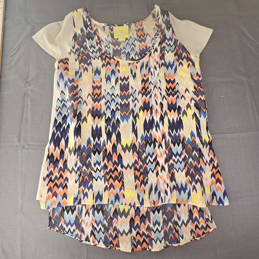 Maeve Multicolored Silk Short Sleeve Top. Size Small